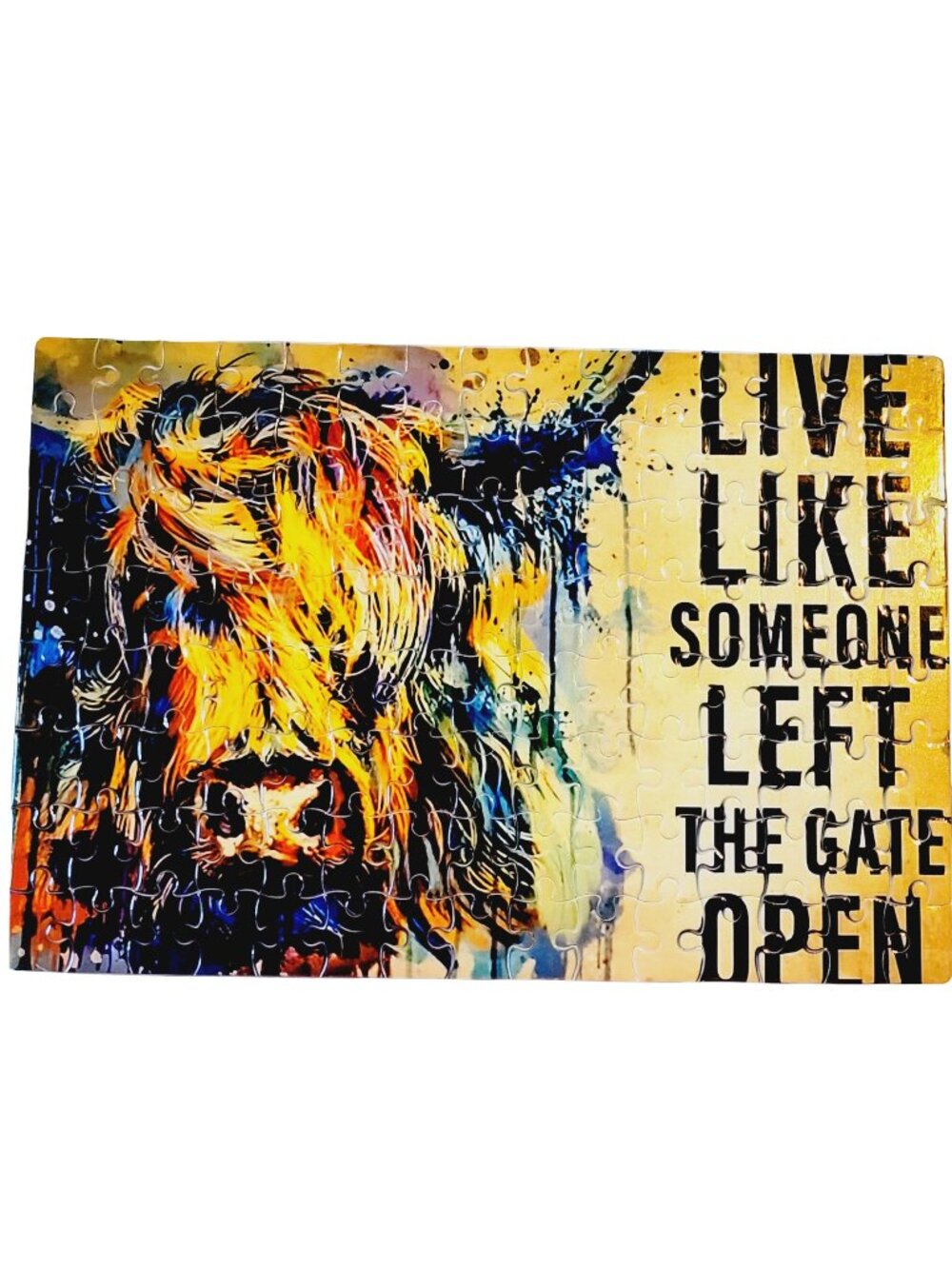Highland Cow Gate Open 120 Piece Custom Handmade Jigsaw Puzzle
